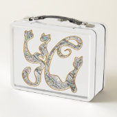 カスタム猫モノグラムフォントメタリックパールアワビ メタルランチボックス (裏面)