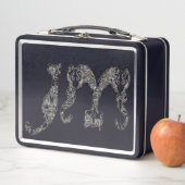 カスタム猫モノグラムフォントメタリックパールアワビ メタルランチボックス (インサイチュ)