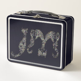 カスタム猫モノグラムフォントメタリックパールアワビ メタルランチボックス