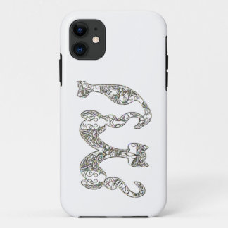 カスタム猫モノグラムフォントメタリックパールアワビ iPhone 11 ケース