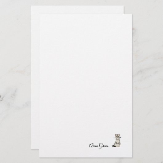 カスタム猫編み物針状シンプル紙 便箋 (正面/裏面)