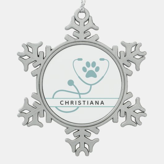 カスタム獣医プロフェッショナル スノーフレークピューターオーナメント (正面)