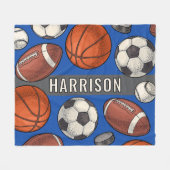 カスタム王室のモノグラムのブルー フリースブランケット (正面(横))