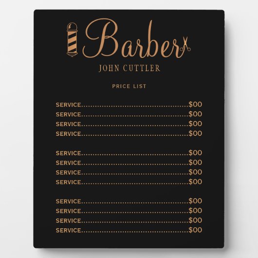 カスタム理容師ショップ価格表プロフェッショナルロゴ フォトプラーク (正面)