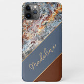 カスタム琥珀色ダークブルーシック大理石パターン iPhoneケース (裏面)