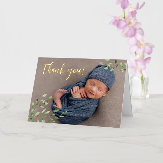 カスタム生まれたばかりの写真水の色の葉金ゴールド 箔グリーティングカード (蘭)