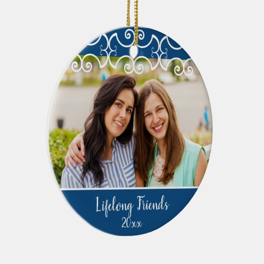 カスタム生涯の友だち二面写真クリスマス セラミックオーナメント (右)