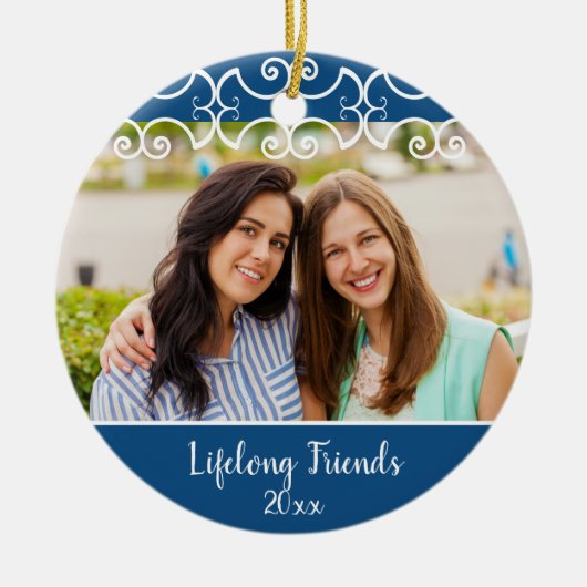 カスタム生涯の友だち二面写真クリスマス セラミックオーナメント (正面)