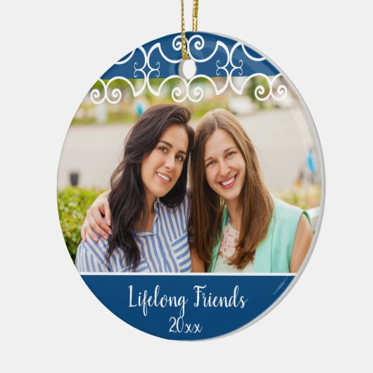 カスタム生涯の友だち二面写真クリスマス セラミックオーナメント (左)