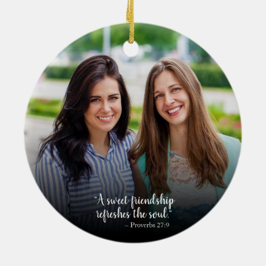 カスタム生涯の友だち二面写真クリスマス セラミックオーナメント (裏面)