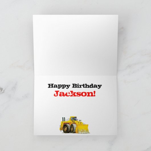 カスタム男の子のイエローディガー2nd誕生日 カード (内部)