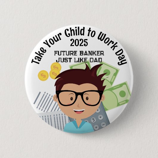 カスタム男の子を仕事場に連れて行く 缶バッジ (正面)