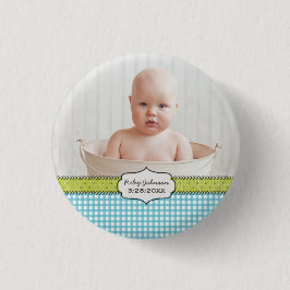 カスタム男の赤ちゃんの写真名と誕生日の記念 缶バッジ