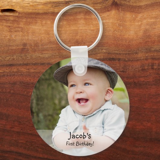 カスタム男の赤ちゃんの最初の誕生日の写真名お願い キーホルダー (裏面)