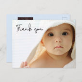 カスタム男の赤ちゃん写真ブルーモダンサンキュー 案内ポストカード (正面/裏面)