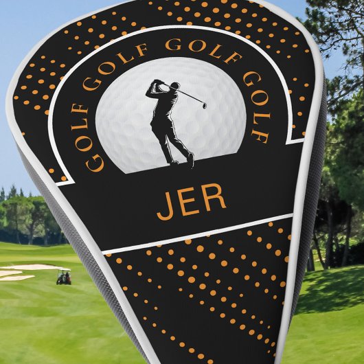 カスタム男性ゴルファーシンプルモダンの可愛い黒オレンジ ゴルフヘッドカバー