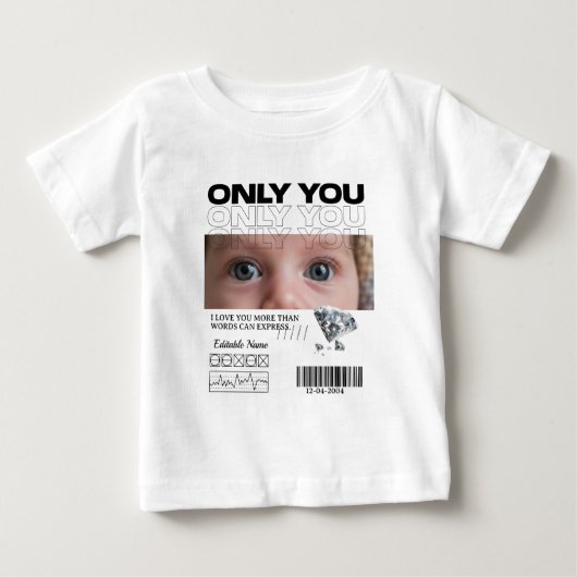 カスタム画像、名前、テキスト | パーソナライズド ベビーTシャツ (正面)