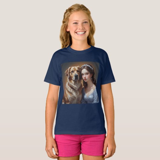 カスタム画像 犬好き ネイビーTシャツ デザイン Tシャツ (正面フル)