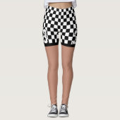 カスタム番号白黒フラ市松模様にグプリント レギンス (正面)