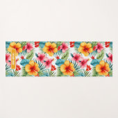 カスタム異国水色ハワイアンフローラ ヨガマット (正面(横))