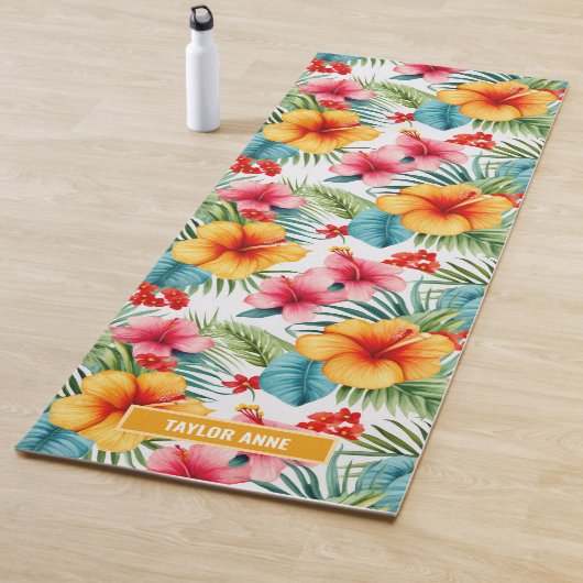カスタム異国水色ハワイアンフローラ ヨガマット (インサイチュ)