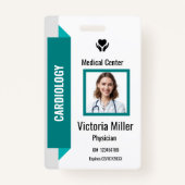 カスタム病院の従業員IDのロゴと写真 | ティール バッジ (正面)