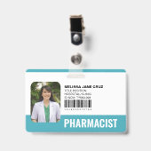 カスタム病院医療スタッフ薬剤師ターコイズ バッジ (正面 (クリップ付))