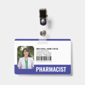 カスタム病院医療スタッフ薬剤師ブルー バッジ (正面 (クリップ付))