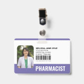 カスタム病院医療スタッフ薬剤師紫 バッジ (正面 (クリップ付))