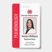 カスタム病院医療従事者写真バッジ 赤 バッジ (表面)