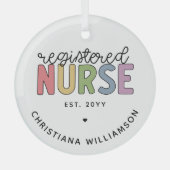 カスタム登カラフル録ナースRN卒業 ガラスオーナメント (正面)