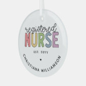 カスタム登カラフル録ナースRN卒業 ガラスオーナメント (正面左)