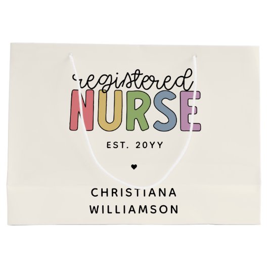 カスタム登カラフル録ナースRN卒業 ラージペーパーバッグ (裏面)