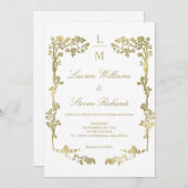 カスタム白および金ゴールドフローラフレ王室のーム結婚 招待状 (正面/裏面)
