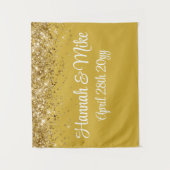 カスタム白と金ゴールドの結婚背景写真ブース タペストリー (正面)