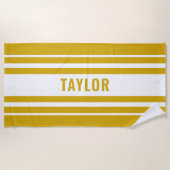 カスタム白と黄のバチェロレッテ週末ストライプの ビーチタオル (正面)