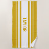 カスタム白と黄のバチェロレッテ週末ストライプの ビーチタオル (正面)
