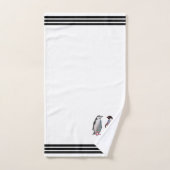 カスタム白のペンギンとブラックストライプ3つ バスタオルセット (ハンドタオル)