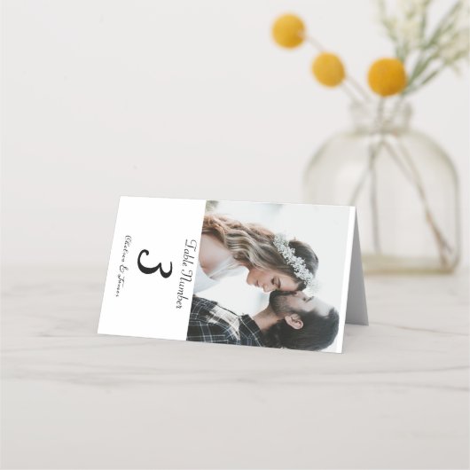 カスタム白エレガント書結婚写 プレイスカード (正面)