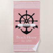 カスタム白ストライプ帯・いかり ビーチタオル (正面)