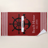 カスタム白ストライプ帯・いかり ビーチタオル (正面)