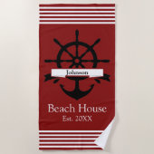 カスタム白ストライプ帯・いかり ビーチタオル (正面)