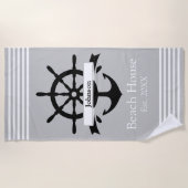 カスタム白ストライプ帯・いかり ビーチタオル (正面)