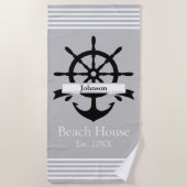 カスタム白ストライプ帯・いかり ビーチタオル (正面)