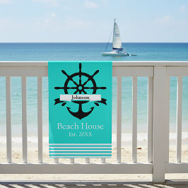 カスタム白ストライプ帯・いかり ビーチタオル