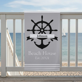 カスタム白ストライプ帯・いかり ビーチタオル