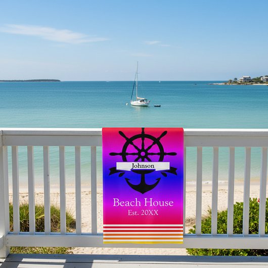 カスタム白ストライプ帯・いかり ビーチタオル