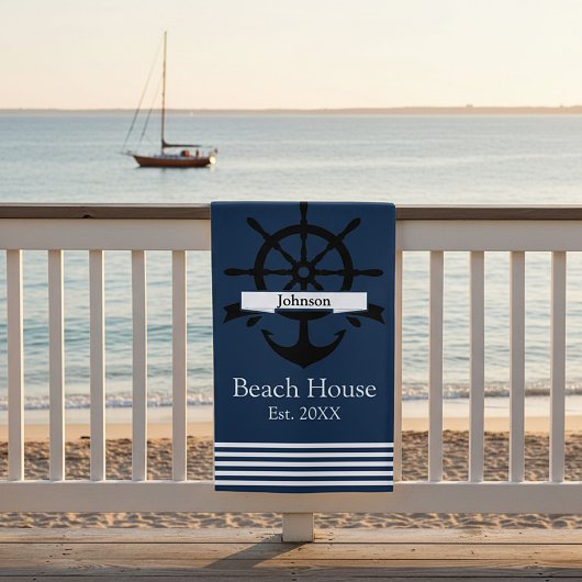 カスタム白ストライプ帯・いかり ビーチタオル