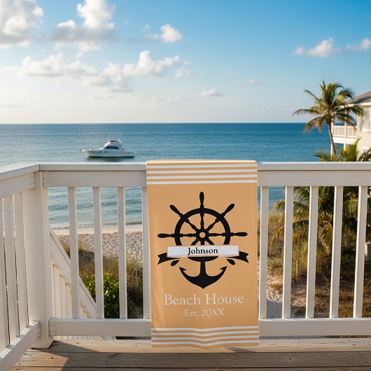 カスタム白ストライプ帯・いかり ビーチタオル