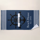 カスタム白ストライプ帯・いかり ビーチタオル (正面)